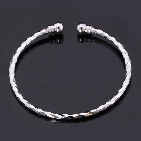 Unisex Simple Cuff Bracelet 18K Real Gold Platinum Plated Fine Bracelets - Picture 4 of 7